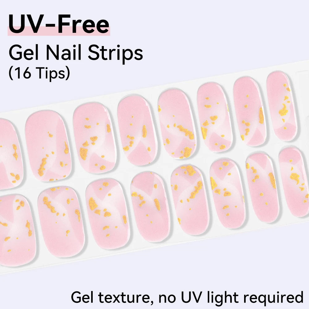 Long-Lasting Gel Nail Strips — Full Cover Color Nail Wraps, 16 Tips