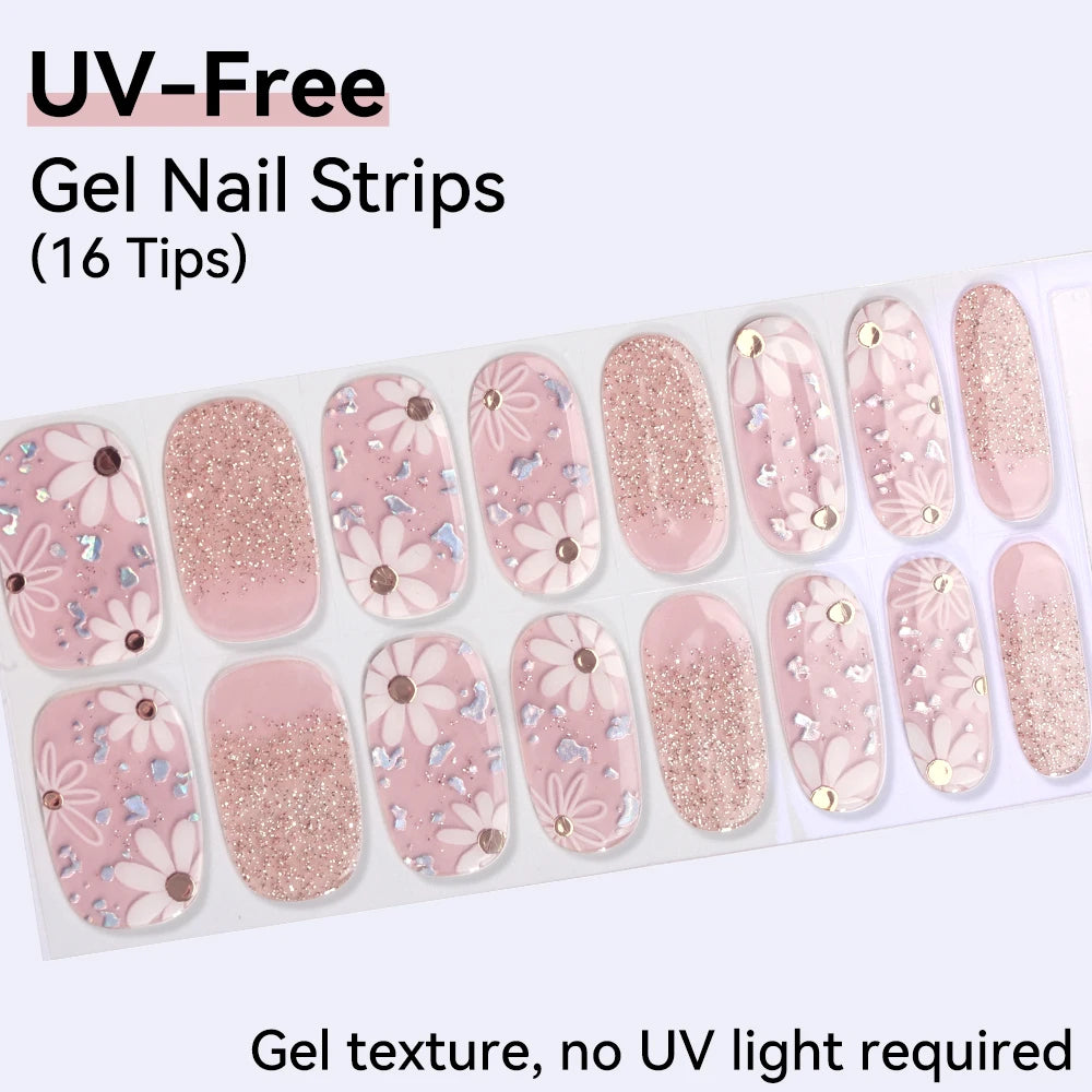 Long-Lasting Gel Nail Strips — Full Cover Color Nail Wraps, 16 Tips