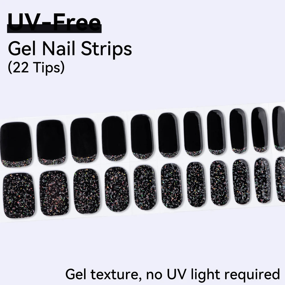 UV Free Gel Nail Strips-22 tips French Ombre Cute Kitty Print Floral HEMA-Free & TPO-Free Press-on Nail Decal - No-Lamp Required