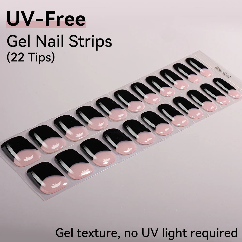 UV Free Gel Nail Strips-22 tips French Ombre Cute Kitty Print Floral HEMA-Free & TPO-Free Press-on Nail Decal - No-Lamp Required