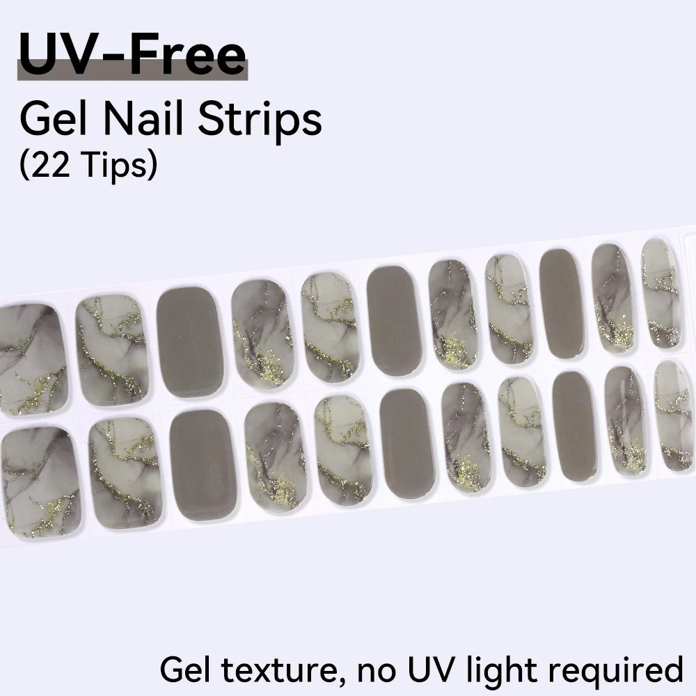 UV Free Gel Nail Strips-22 tips French Ombre Cute Kitty Print Floral HEMA-Free & TPO-Free Press-on Nail Decal - No-Lamp Required