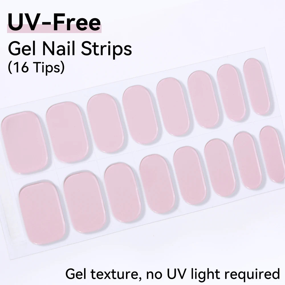 Long-Lasting Gel Nail Strips — Full Cover Color Nail Wraps, 16 Tips