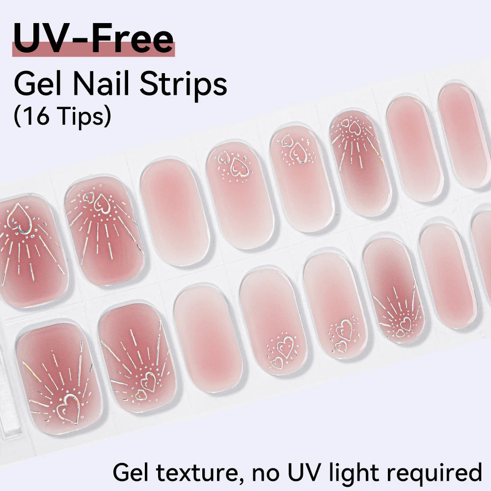 Long-Lasting Gel Nail Strips — Full Cover Color Nail Wraps, 16 Tips