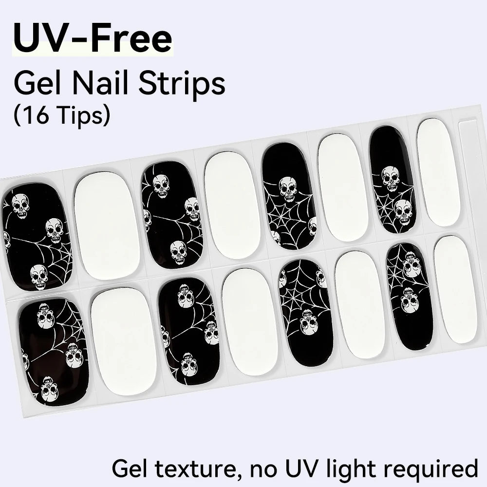 Long-Lasting Gel Nail Strips — Full Cover Color Nail Wraps, 16 Tips