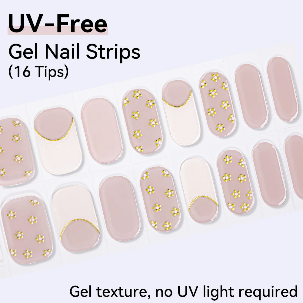 Long-Lasting Gel Nail Strips — Full Cover Color Nail Wraps, 16 Tips