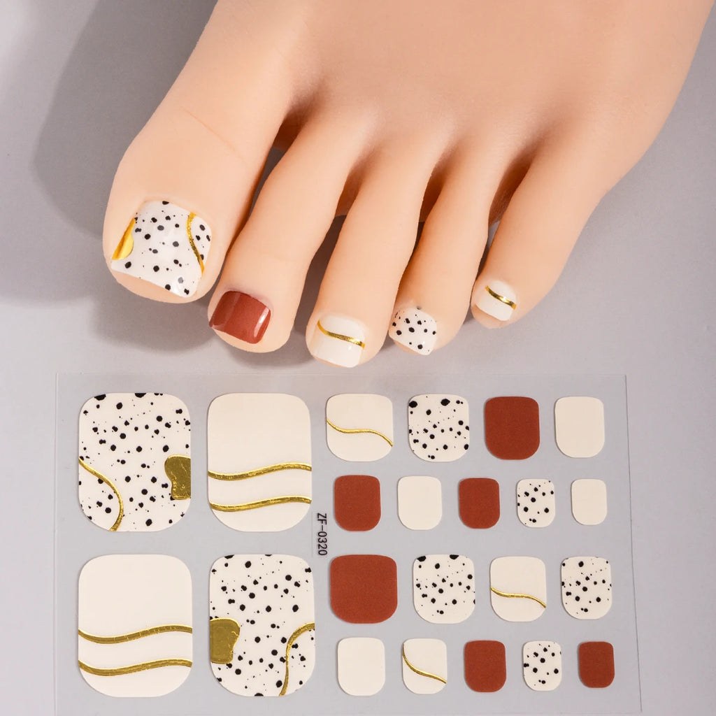22Tips Pink Flowers Toenail Polish Sticker Summer Floral Baking Free Toe Nail Strips Full Cover DIY Foot Decoration Stickers