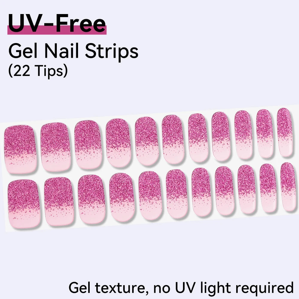UV Free Gel Nail Strips-22 tips French Ombre Cute Kitty Print Floral HEMA-Free & TPO-Free Press-on Nail Decal - No-Lamp Required
