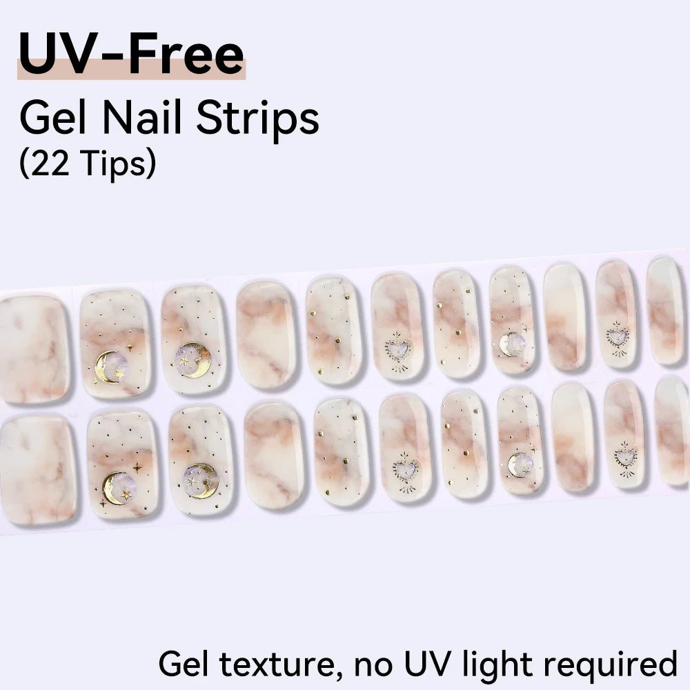 UV Free Gel Nail Strips-22 tips French Ombre Cute Kitty Print Floral HEMA-Free & TPO-Free Press-on Nail Decal - No-Lamp Required