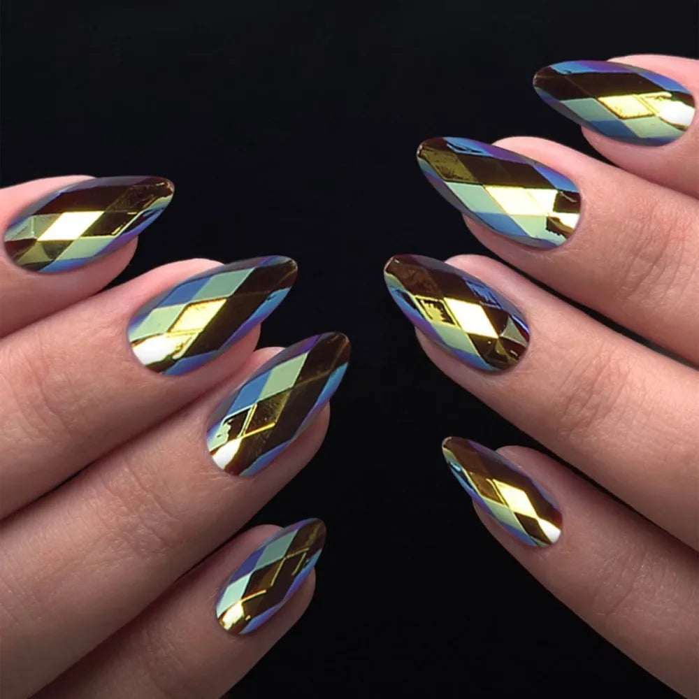 24PCS Gold Metallic Wire Velvet Marble French Fake Nails 3D Luxury Pink Camellia Floral Almond Textured Press on Nails Cozy
