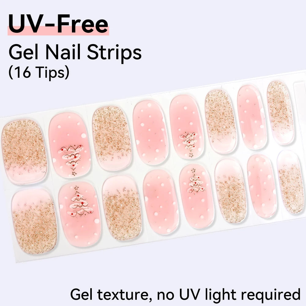 Long-Lasting Gel Nail Strips — Full Cover Color Nail Wraps, 16 Tips