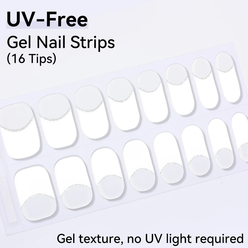 Long-Lasting Gel Nail Strips — Full Cover Color Nail Wraps, 16 Tips