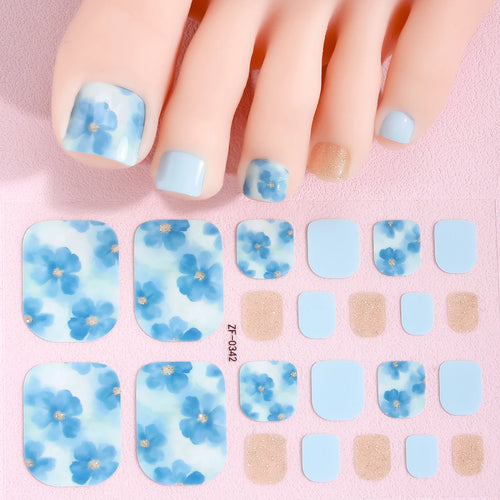 22Tips Pink Flowers Toenail Polish Sticker Summer Floral Baking Free Toe Nail Strips Full Cover DIY Foot Decoration Stickers