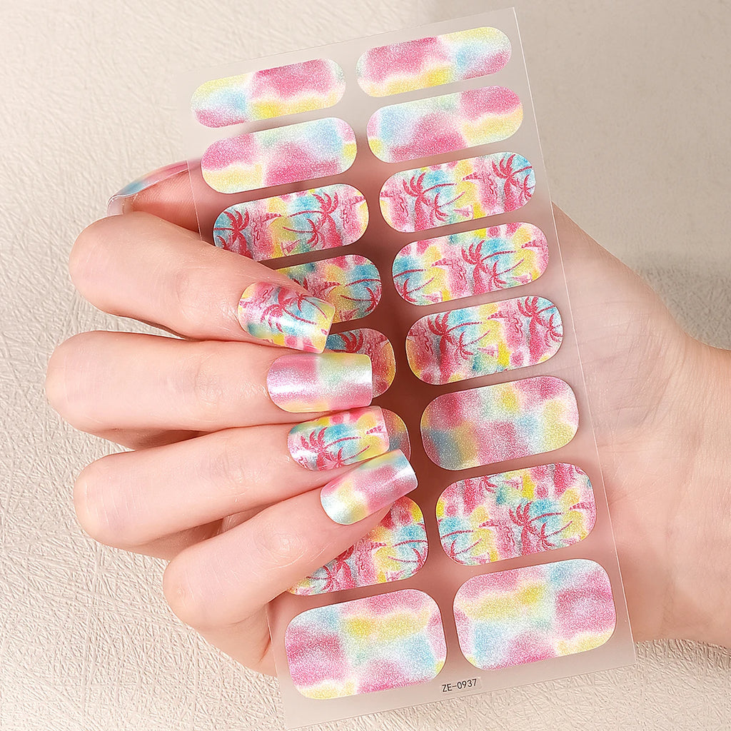 Shiny Floral Nail Stickers — Botanical Leaf & Bloom Full Cover Strips