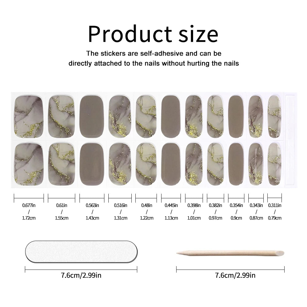 UV Free Gel Nail Strips-22 tips French Ombre Cute Kitty Print Floral HEMA-Free & TPO-Free Press-on Nail Decal - No-Lamp Required
