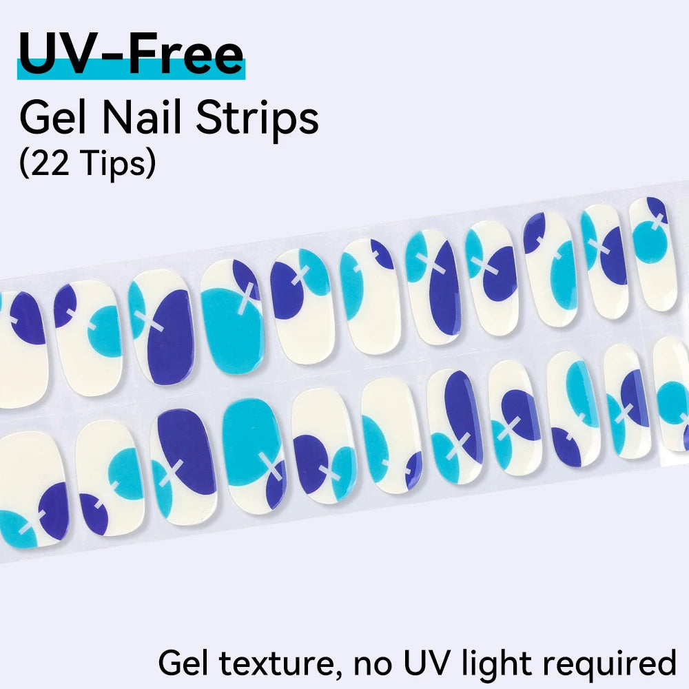 UV Free Gel Nail Strips-22 tips French Ombre Cute Kitty Print Floral HEMA-Free & TPO-Free Press-on Nail Decal - No-Lamp Required