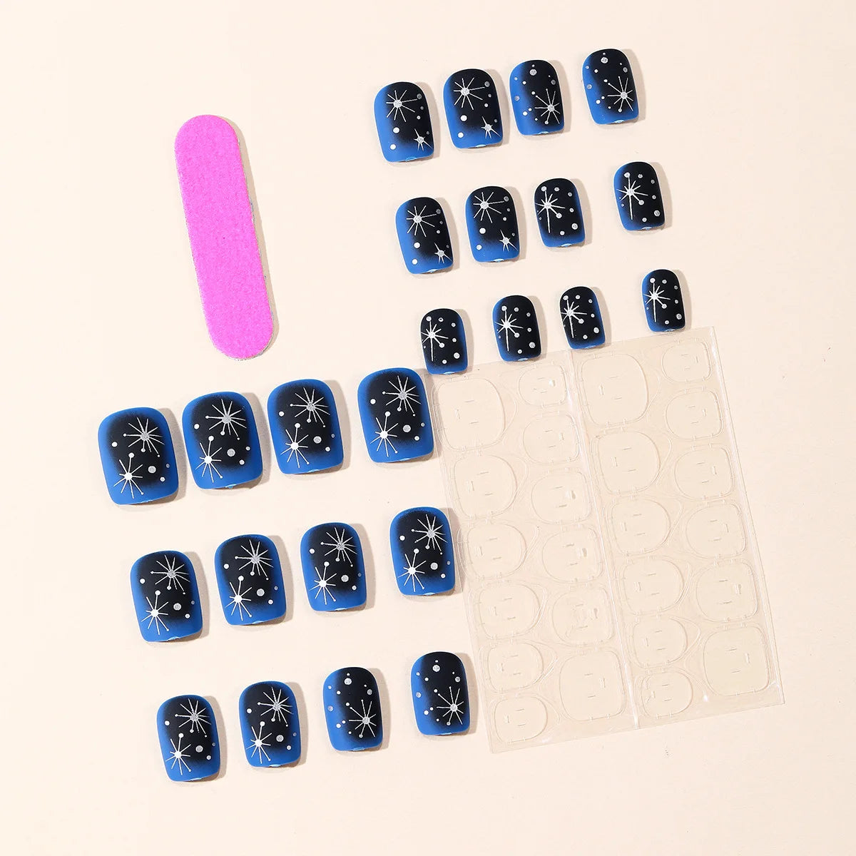 Short Medium fake nails gradient purple blue square nail tips with golden silver gilding starry stars press on false nail art