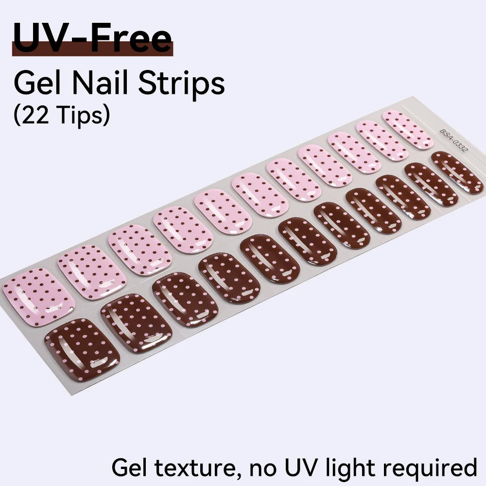 UV Free Gel Nail Strips-22 tips French Ombre Cute Kitty Print Floral HEMA-Free & TPO-Free Press-on Nail Decal - No-Lamp Required