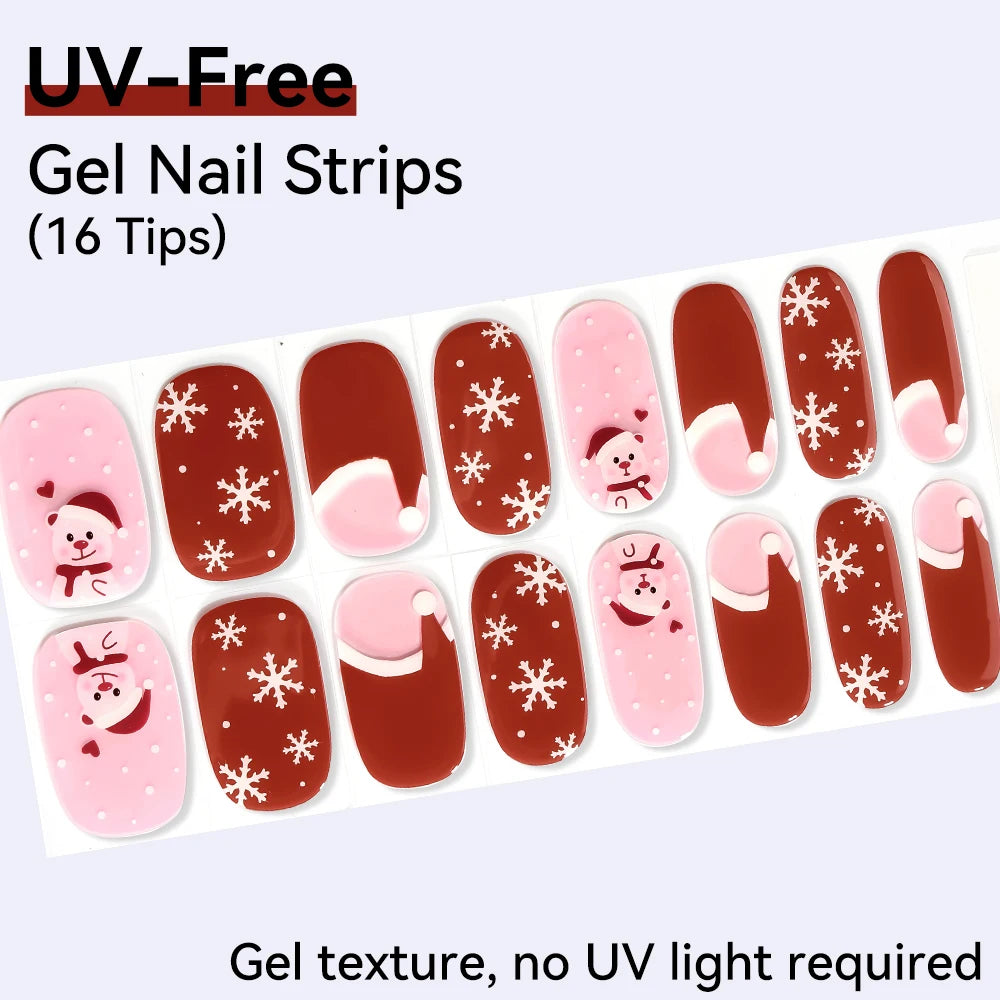 Long-Lasting Gel Nail Strips — Full Cover Color Nail Wraps, 16 Tips