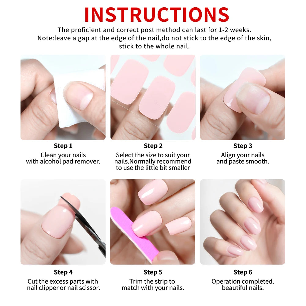 UV Free Gel Nail Strips-22 tips French Ombre Cute Kitty Print Floral HEMA-Free & TPO-Free Press-on Nail Decal - No-Lamp Required