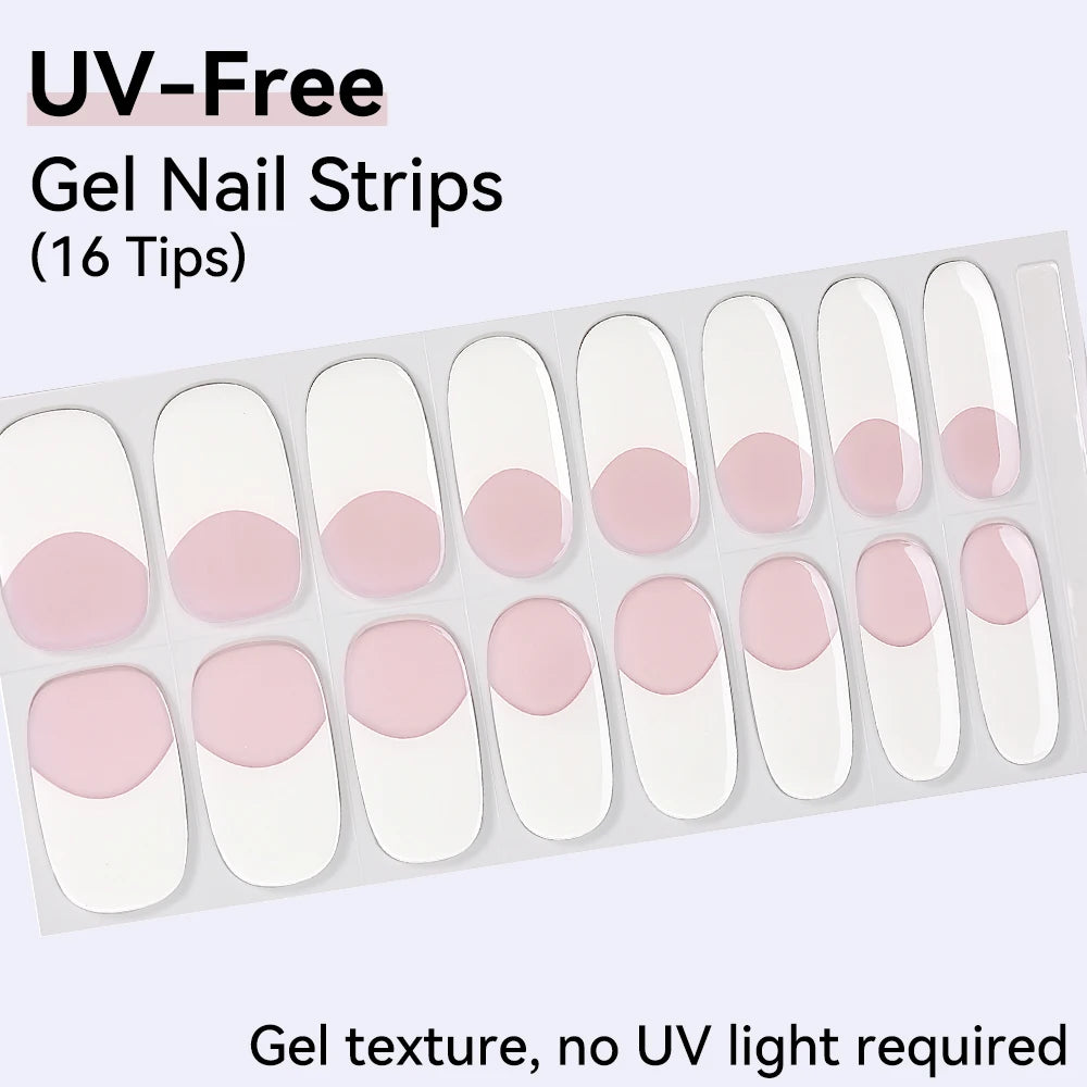 Long-Lasting Gel Nail Strips — Full Cover Color Nail Wraps, 16 Tips
