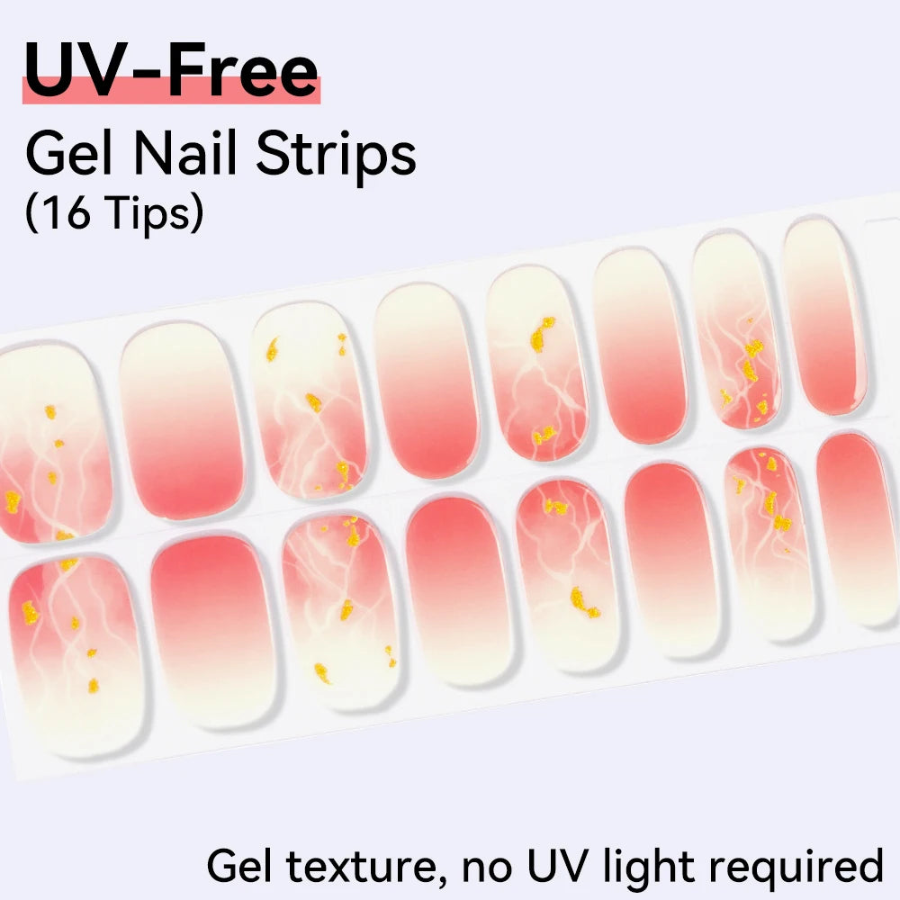 Long-Lasting Gel Nail Strips — Full Cover Color Nail Wraps, 16 Tips