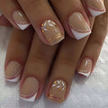 Short Medium fake nails for women gilrs french square nail tips golden glitters strips leaf heart design press on false nails