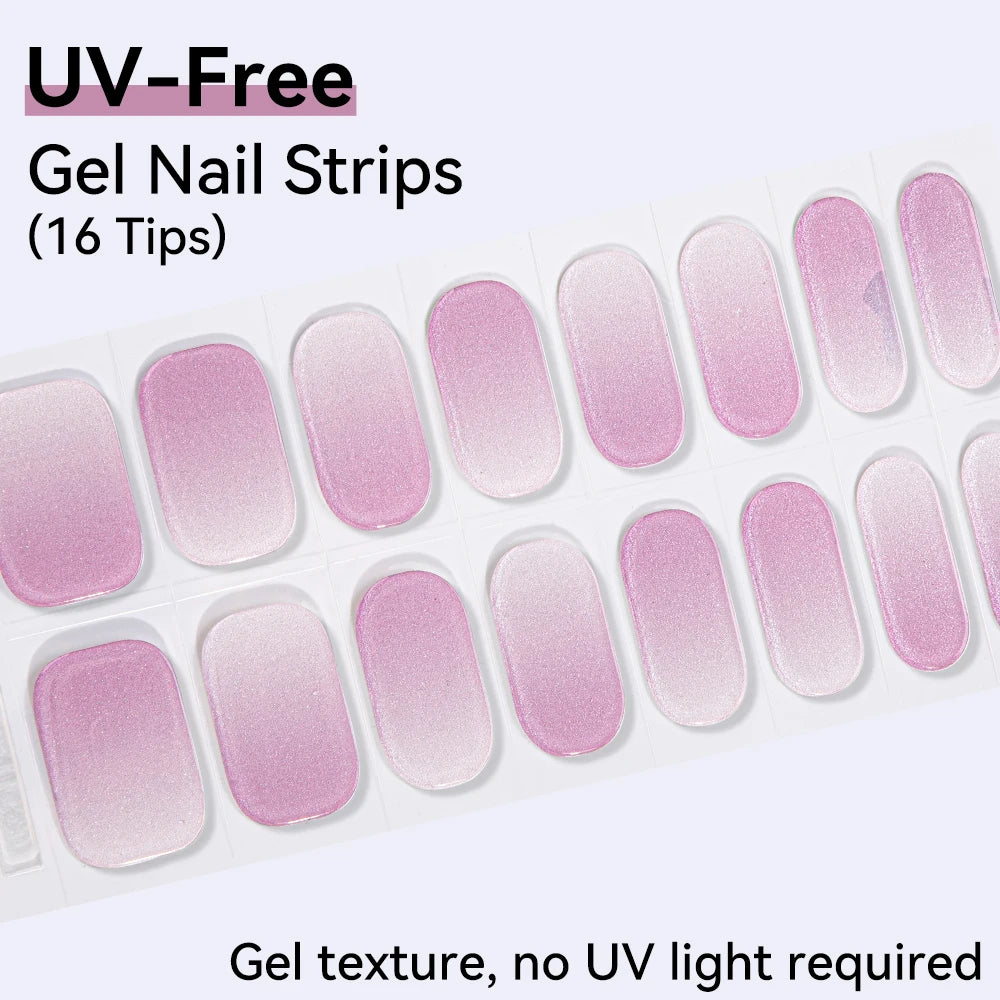 Long-Lasting Gel Nail Strips — Full Cover Color Nail Wraps, 16 Tips