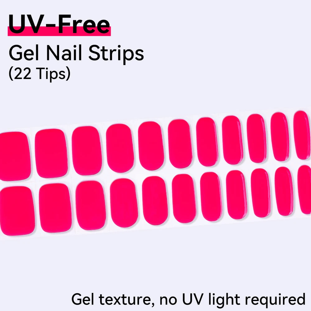 UV Free Gel Nail Strips-22 tips French Ombre Cute Kitty Print Floral HEMA-Free & TPO-Free Press-on Nail Decal - No-Lamp Required