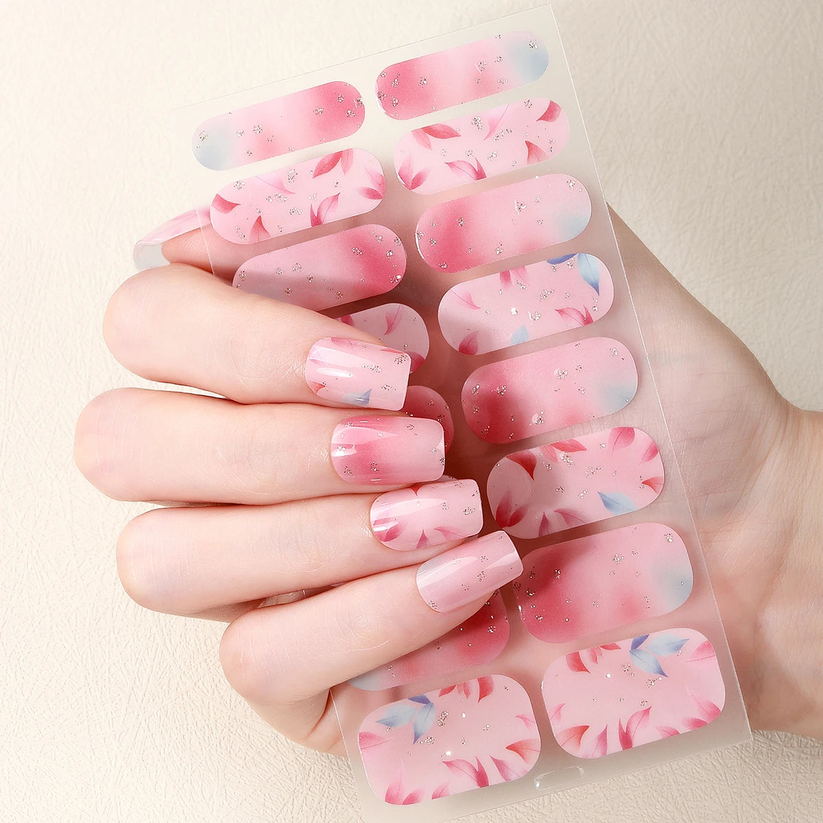 Shiny Floral Nail Stickers — Botanical Leaf & Bloom Full Cover Strips