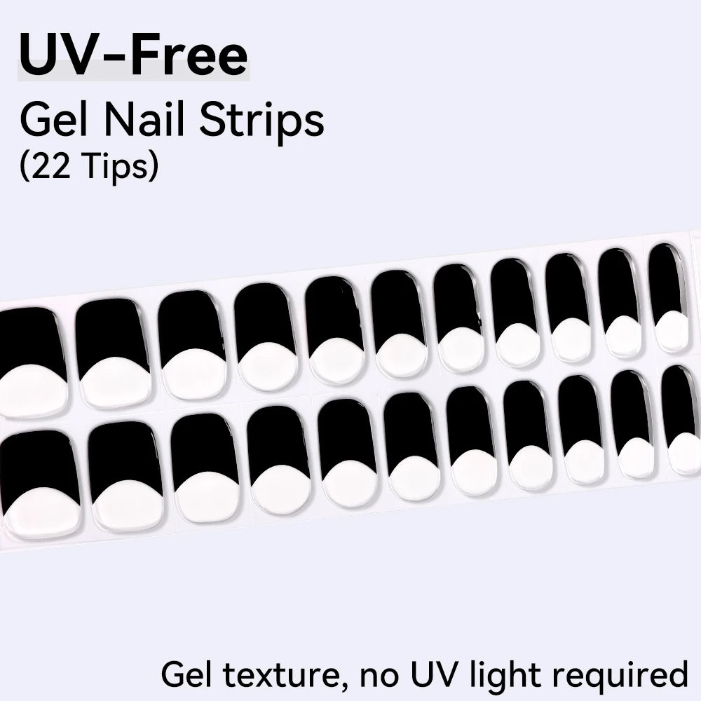 UV Free Gel Nail Strips-22 tips French Ombre Cute Kitty Print Floral HEMA-Free & TPO-Free Press-on Nail Decal - No-Lamp Required