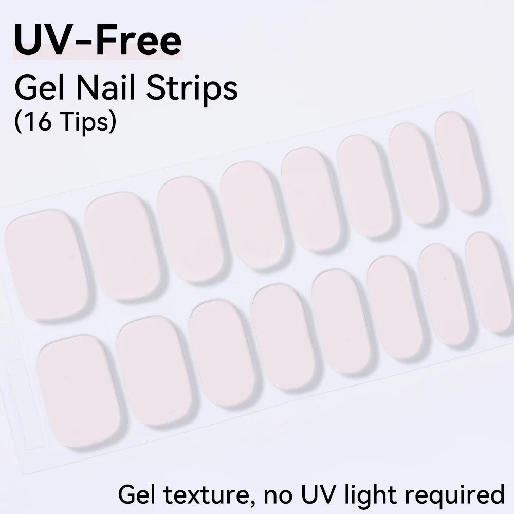 Long-Lasting Gel Nail Strips — Full Cover Color Nail Wraps, 16 Tips