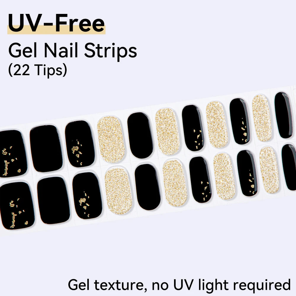 UV Free Gel Nail Strips-22 tips French Ombre Cute Kitty Print Floral HEMA-Free & TPO-Free Press-on Nail Decal - No-Lamp Required