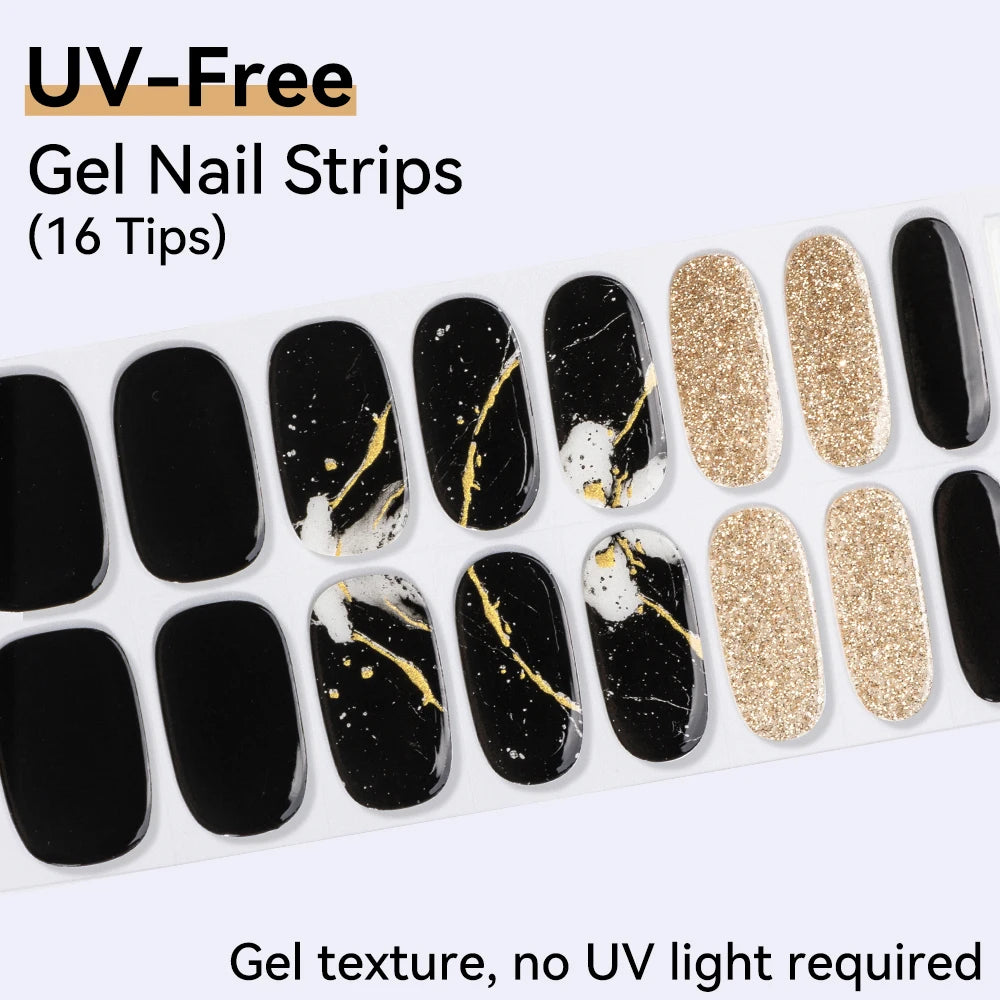 Long-Lasting Gel Nail Strips — Full Cover Color Nail Wraps, 16 Tips