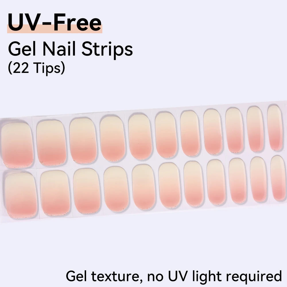 UV Free Gel Nail Strips-22 tips French Ombre Cute Kitty Print Floral HEMA-Free & TPO-Free Press-on Nail Decal - No-Lamp Required