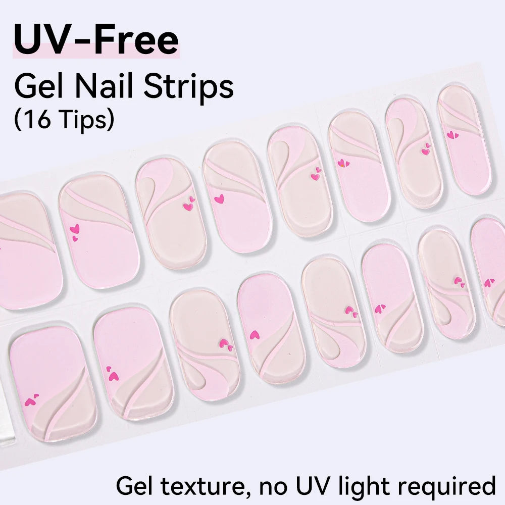 Long-Lasting Gel Nail Strips — Full Cover Color Nail Wraps, 16 Tips