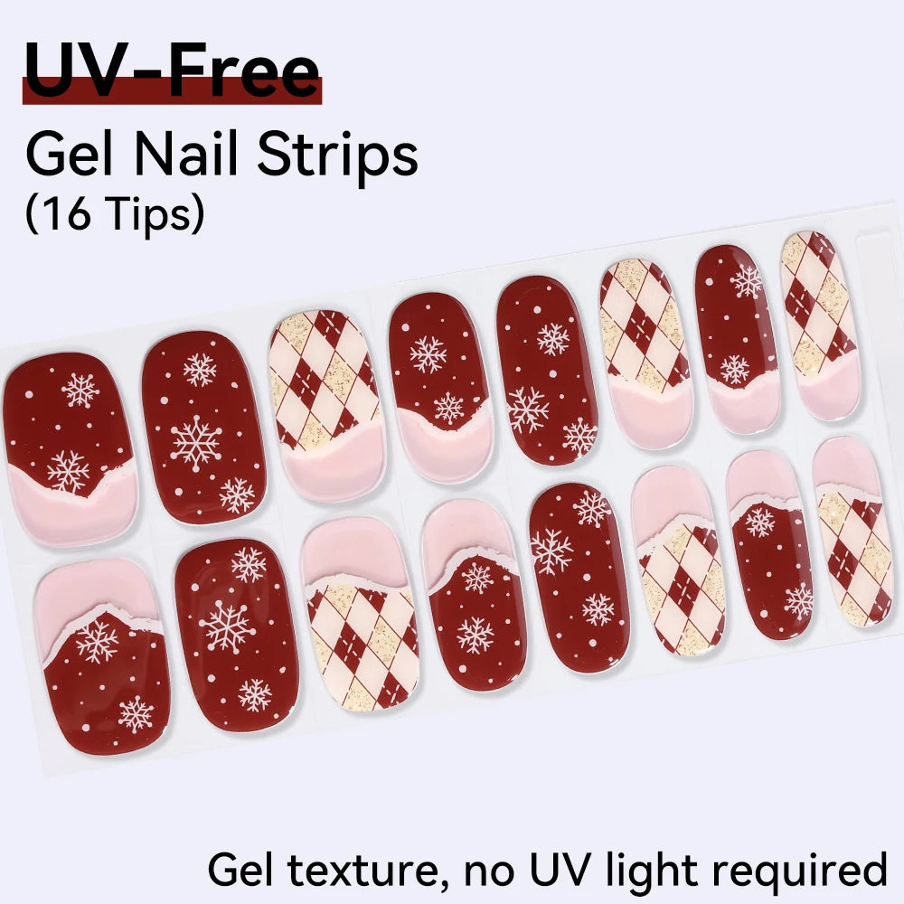 Long-Lasting Gel Nail Strips — Full Cover Color Nail Wraps, 16 Tips