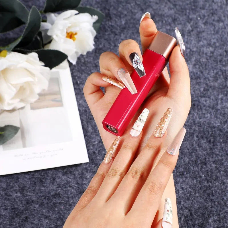 Medium long fake nails for women girls butterfly flowers cute owl design ballet square almond tips press on false nails art set