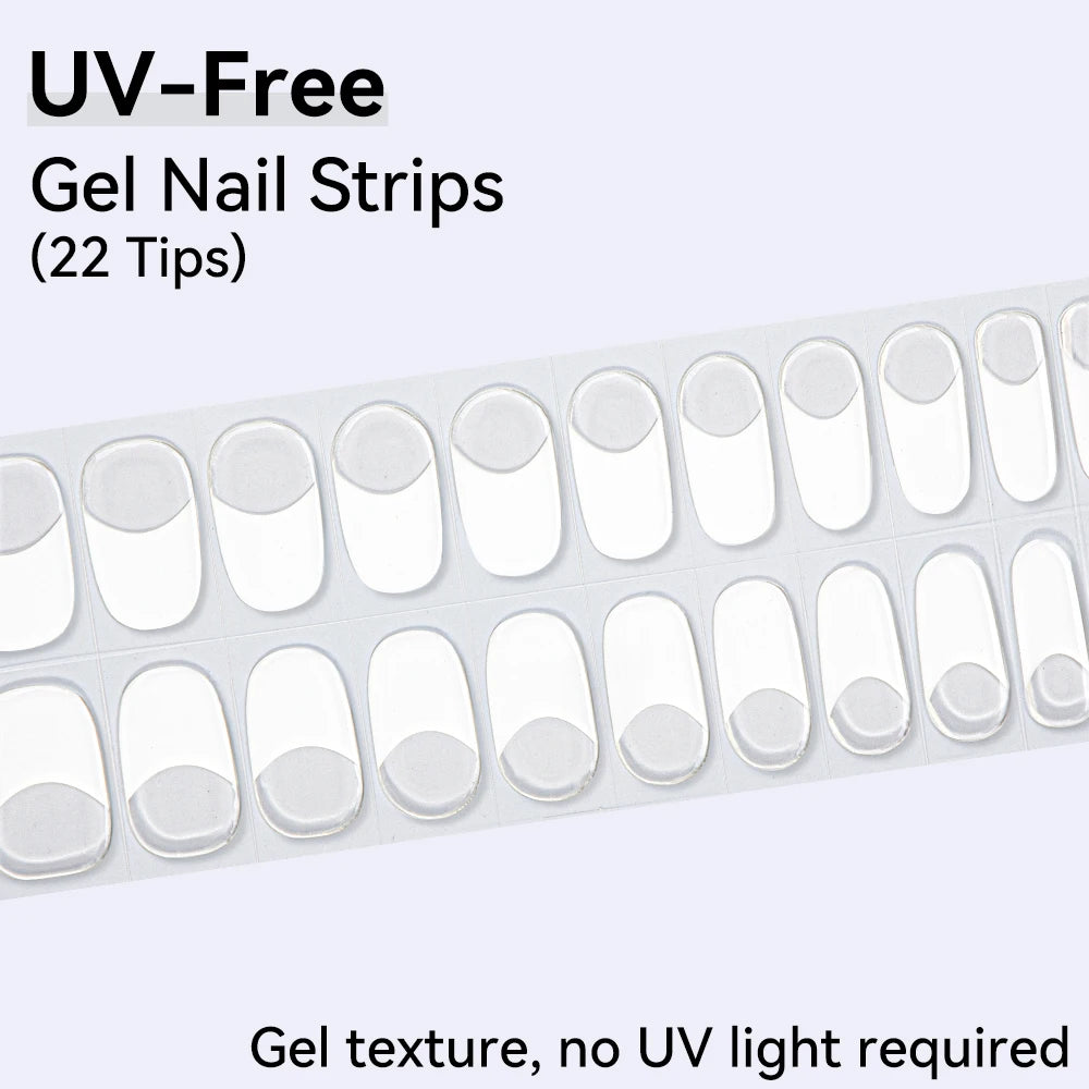UV Free Gel Nail Strips-22 tips French Ombre Cute Kitty Print Floral HEMA-Free & TPO-Free Press-on Nail Decal - No-Lamp Required