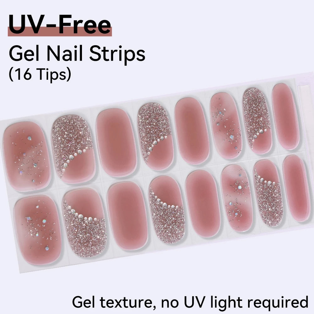 Long-Lasting Gel Nail Strips — Full Cover Color Nail Wraps, 16 Tips