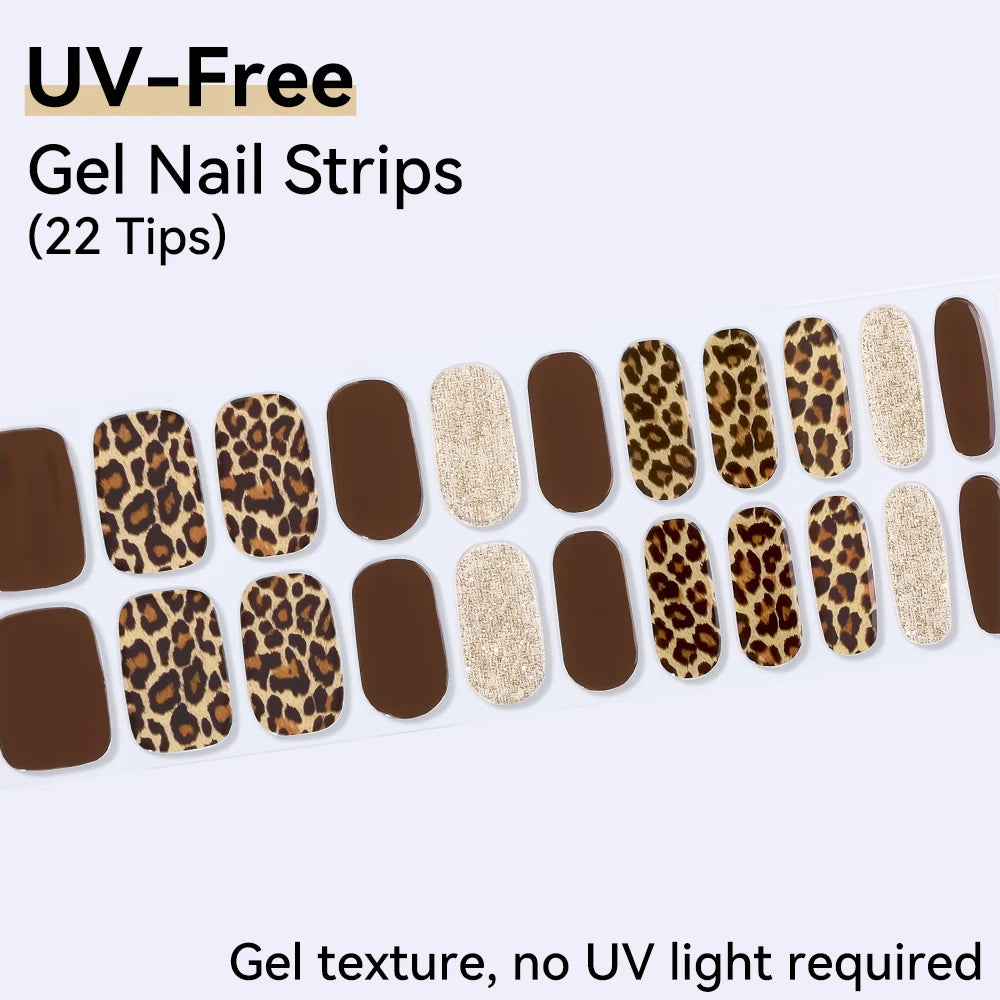 UV Free Gel Nail Strips-22 tips French Ombre Cute Kitty Print Floral HEMA-Free & TPO-Free Press-on Nail Decal - No-Lamp Required