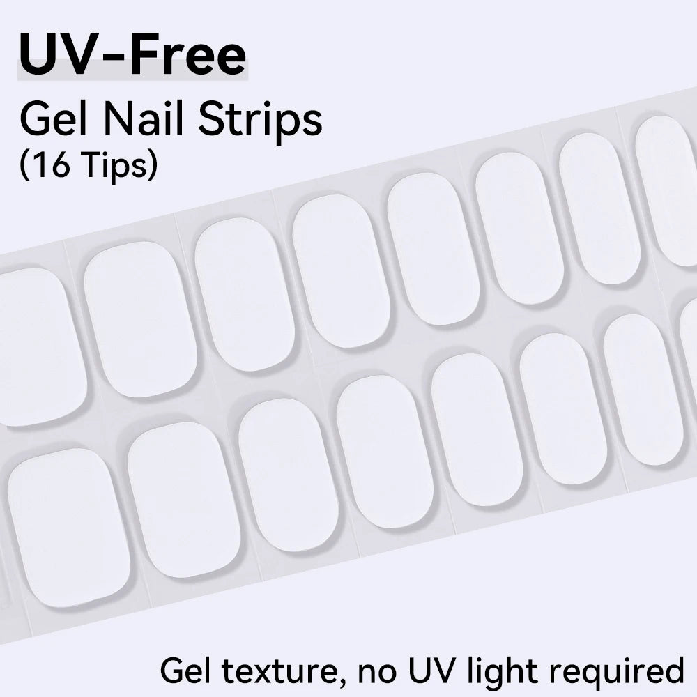 Long-Lasting Gel Nail Strips — Full Cover Color Nail Wraps, 16 Tips