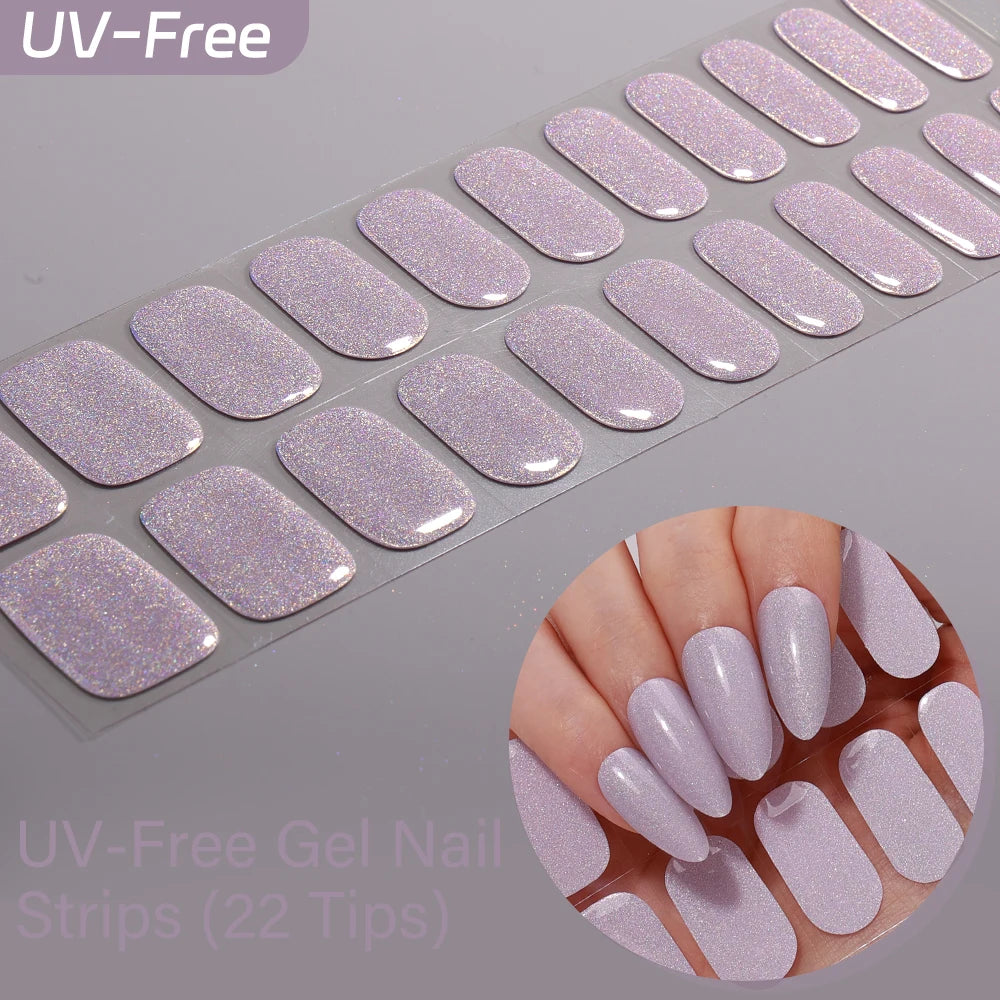 UV Free Gel Nail Strips-22 tips French Ombre Cute Kitty Print Floral HEMA-Free & TPO-Free Press-on Nail Decal - No-Lamp Required