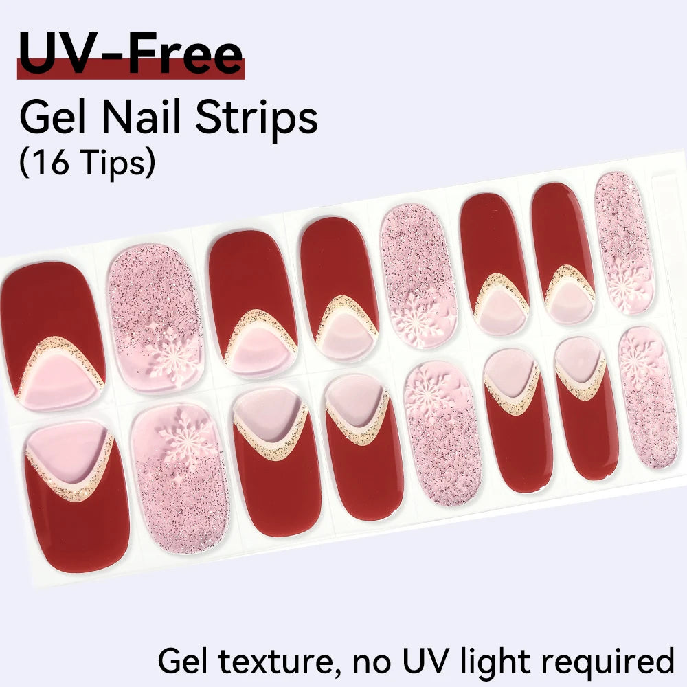 Long-Lasting Gel Nail Strips — Full Cover Color Nail Wraps, 16 Tips