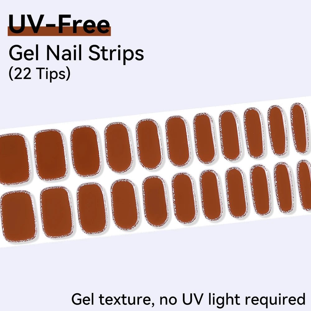 UV Free Gel Nail Strips-22 tips French Ombre Cute Kitty Print Floral HEMA-Free & TPO-Free Press-on Nail Decal - No-Lamp Required