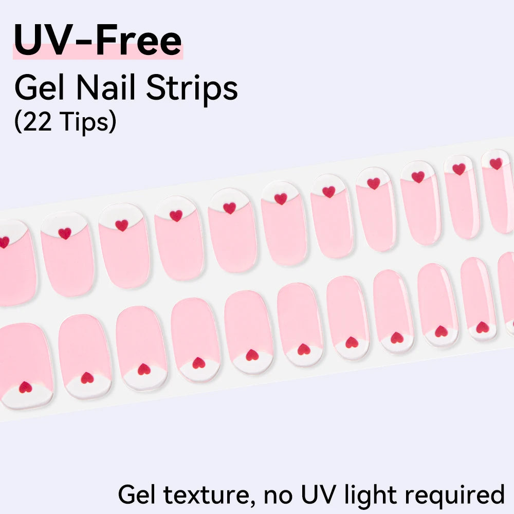 UV Free Gel Nail Strips-22 tips French Ombre Cute Kitty Print Floral HEMA-Free & TPO-Free Press-on Nail Decal - No-Lamp Required