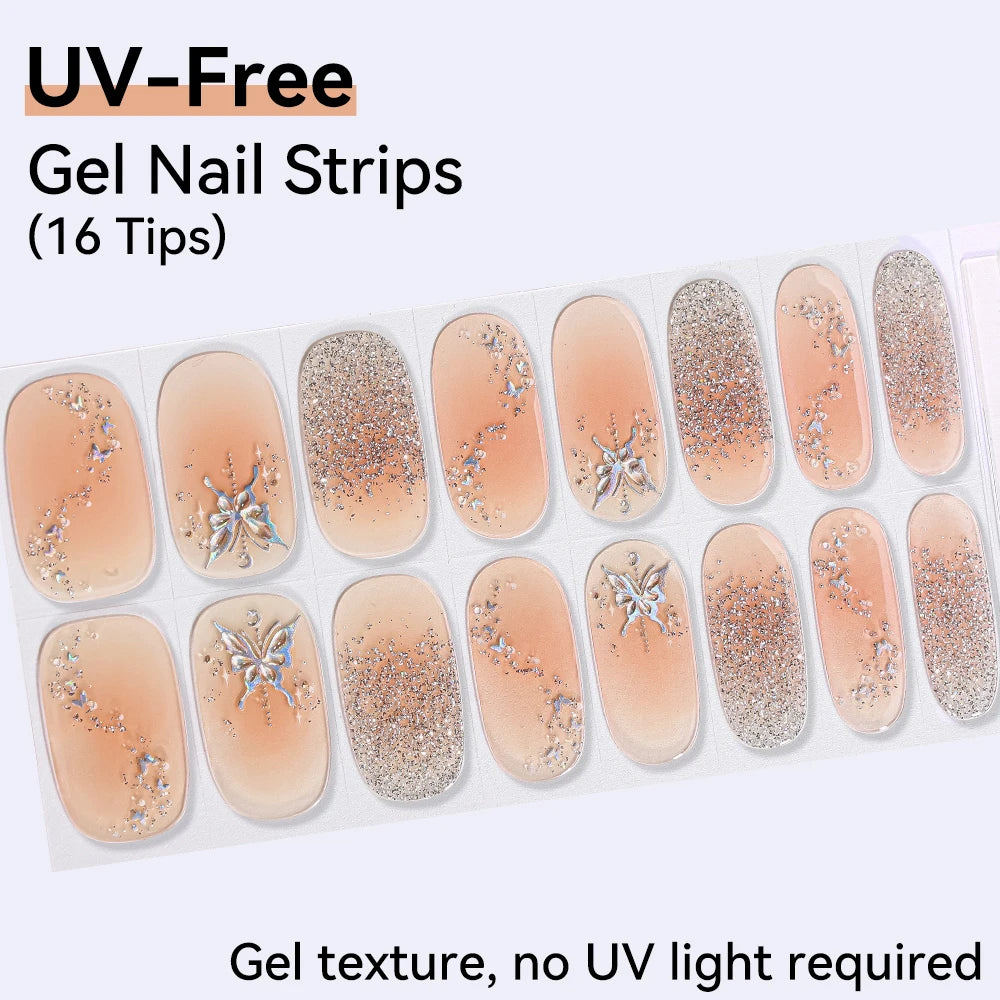 Long-Lasting Gel Nail Strips — Full Cover Color Nail Wraps, 16 Tips