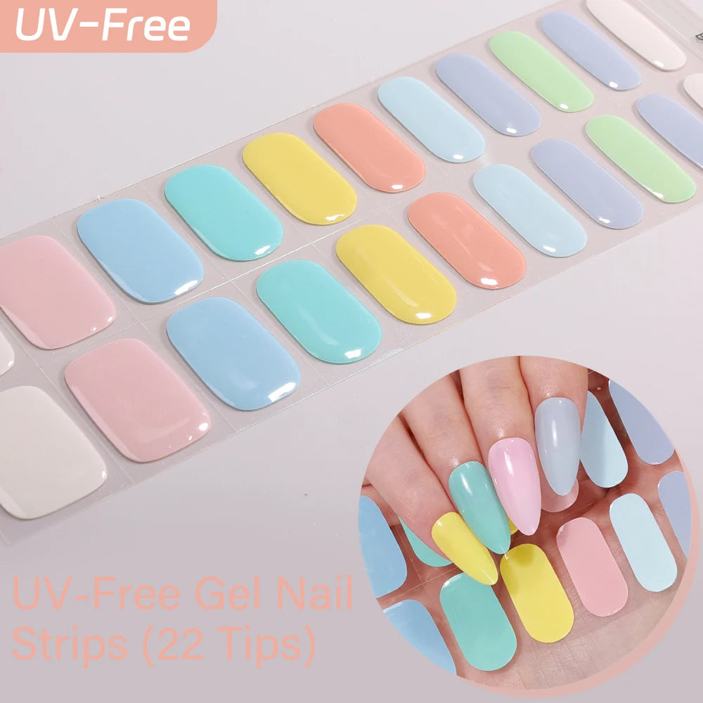 UV Free Gel Nail Strips-22 tips French Ombre Cute Kitty Print Floral HEMA-Free & TPO-Free Press-on Nail Decal - No-Lamp Required