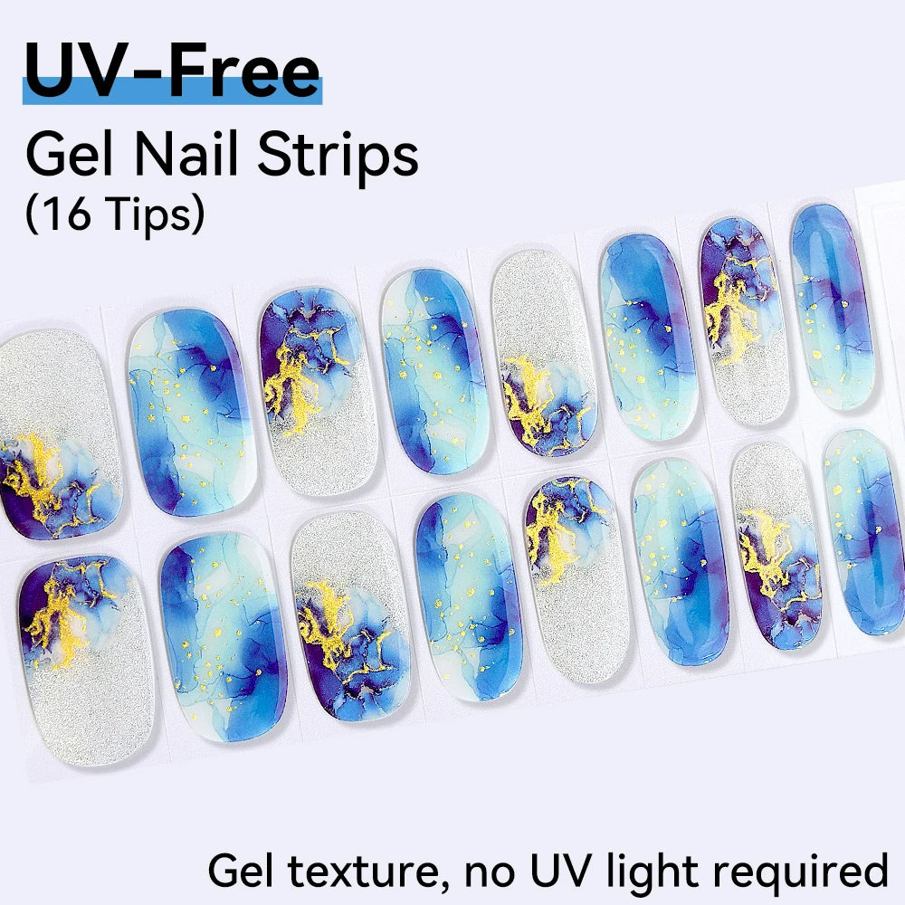 Long-Lasting Gel Nail Strips — Full Cover Color Nail Wraps, 16 Tips