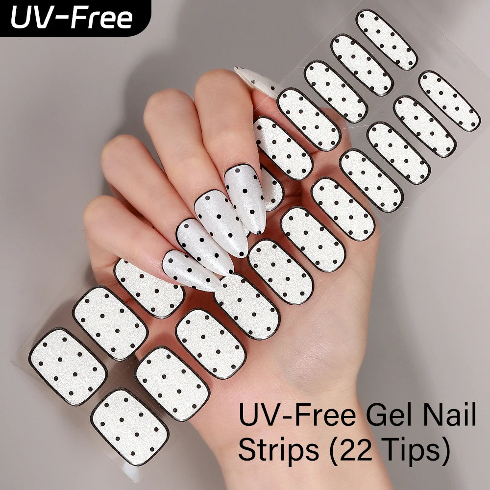 UV Free Gel Nail Strips-22 tips French Ombre Cute Kitty Print Floral HEMA-Free & TPO-Free Press-on Nail Decal - No-Lamp Required