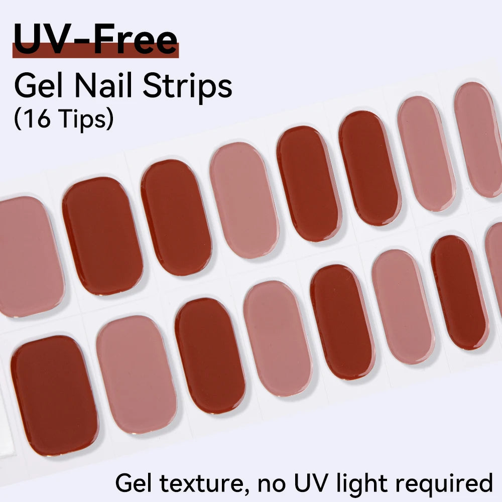 Long-Lasting Gel Nail Strips — Full Cover Color Nail Wraps, 16 Tips